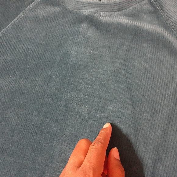 Soft Surroundings Dark Teal Velour Button-Back Sweater - Picture 8 of 11